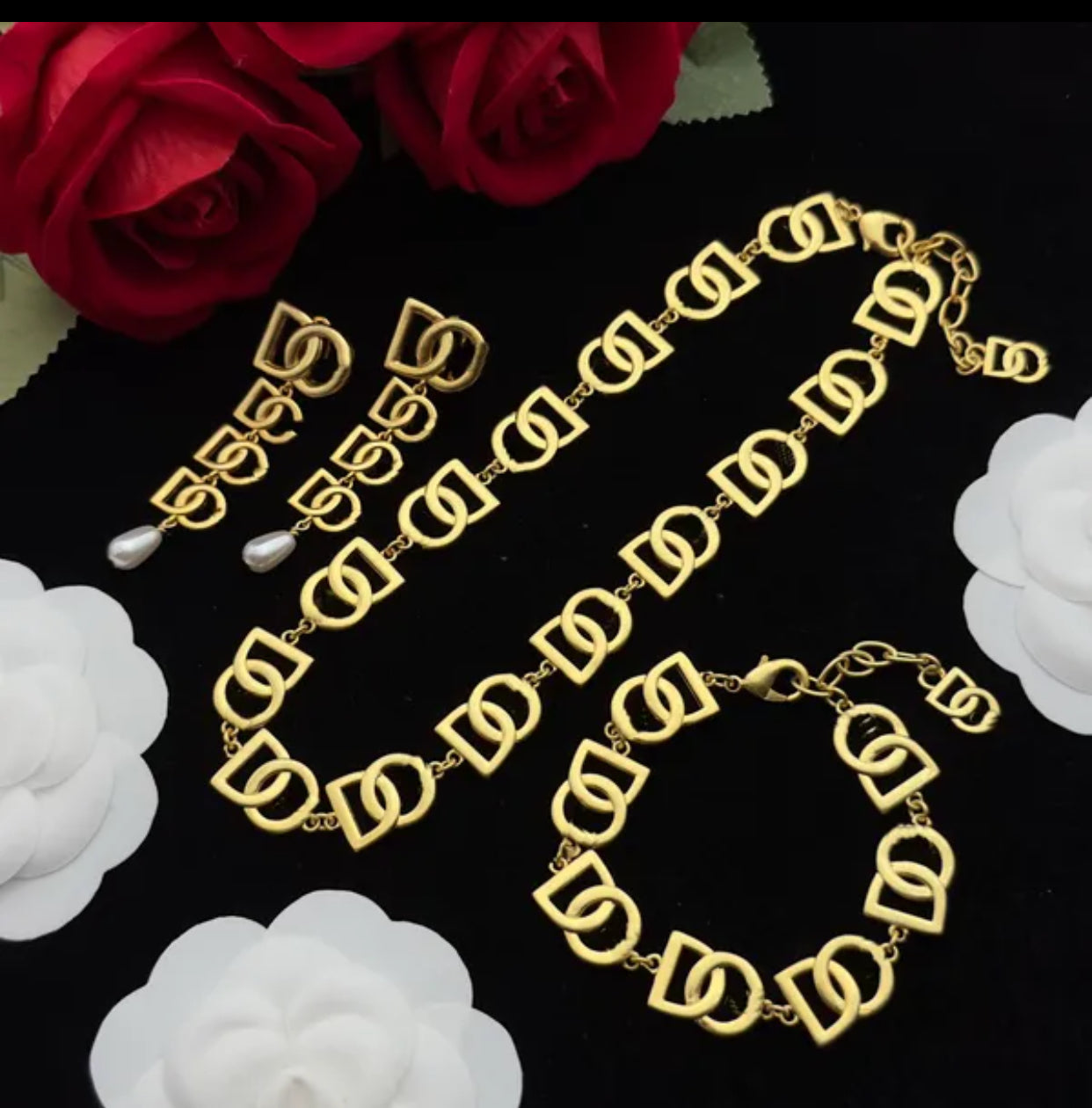 Luxury Brand D Letter Necklace Bracelet Earrings sets All-match