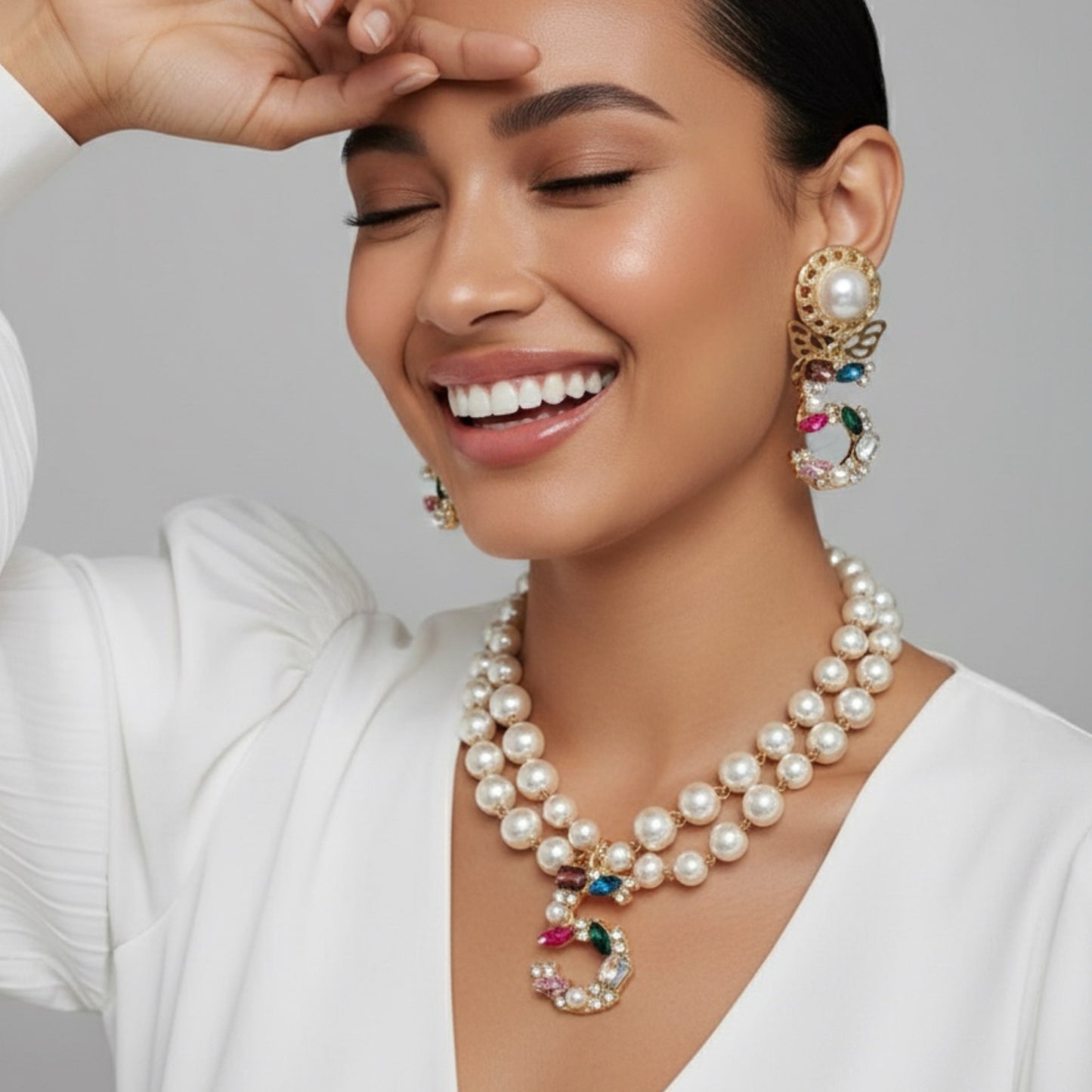 Luxury Statement pearl Necklace Earrings Set