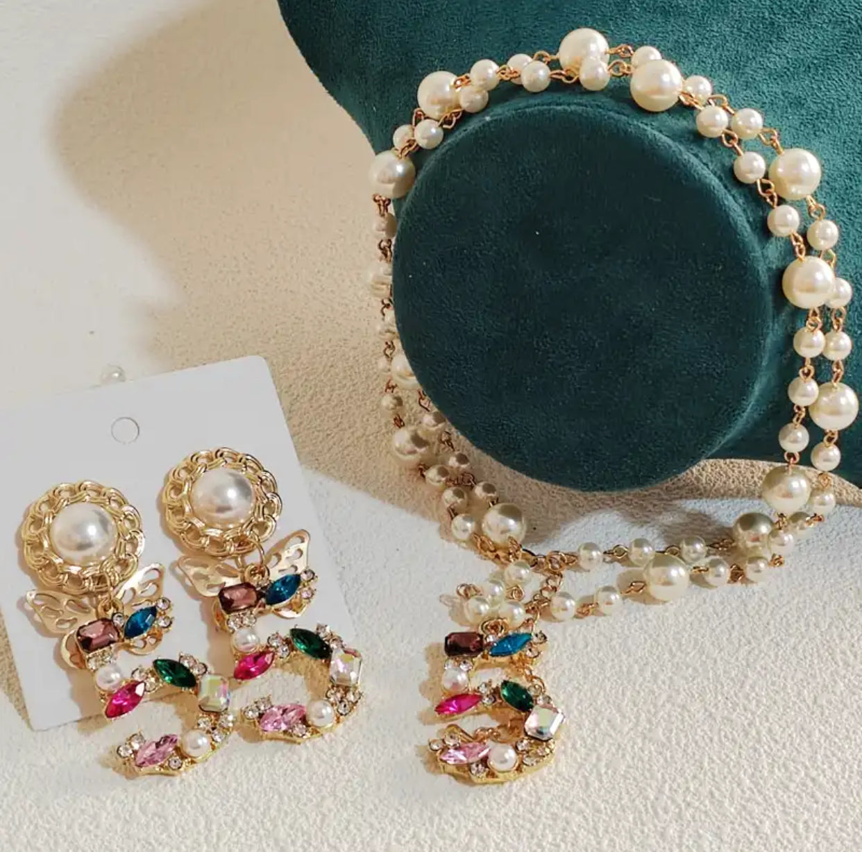 Luxury Statement pearl Necklace Earrings Set