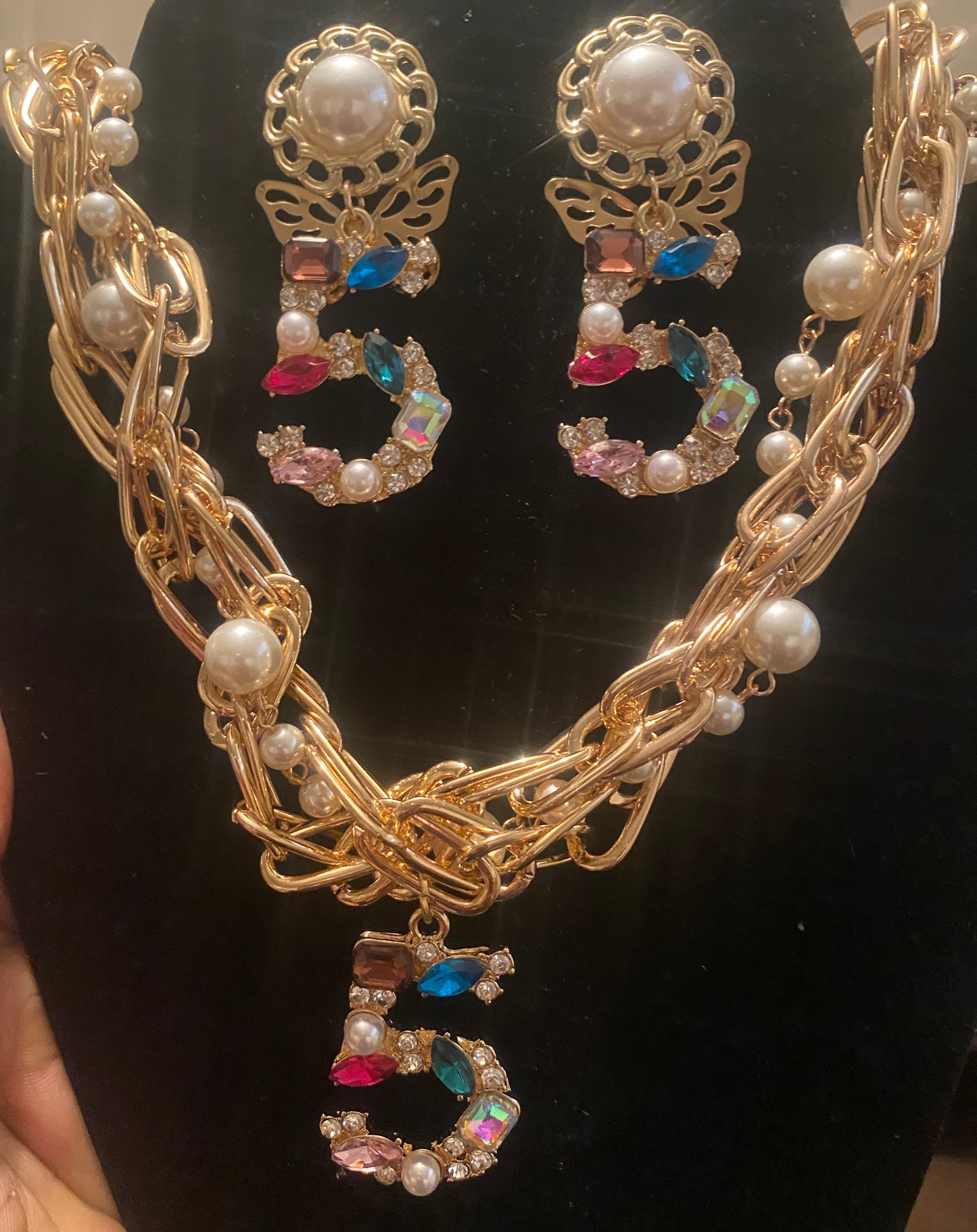 Pearl Necklace Butterfly Earrings Sets