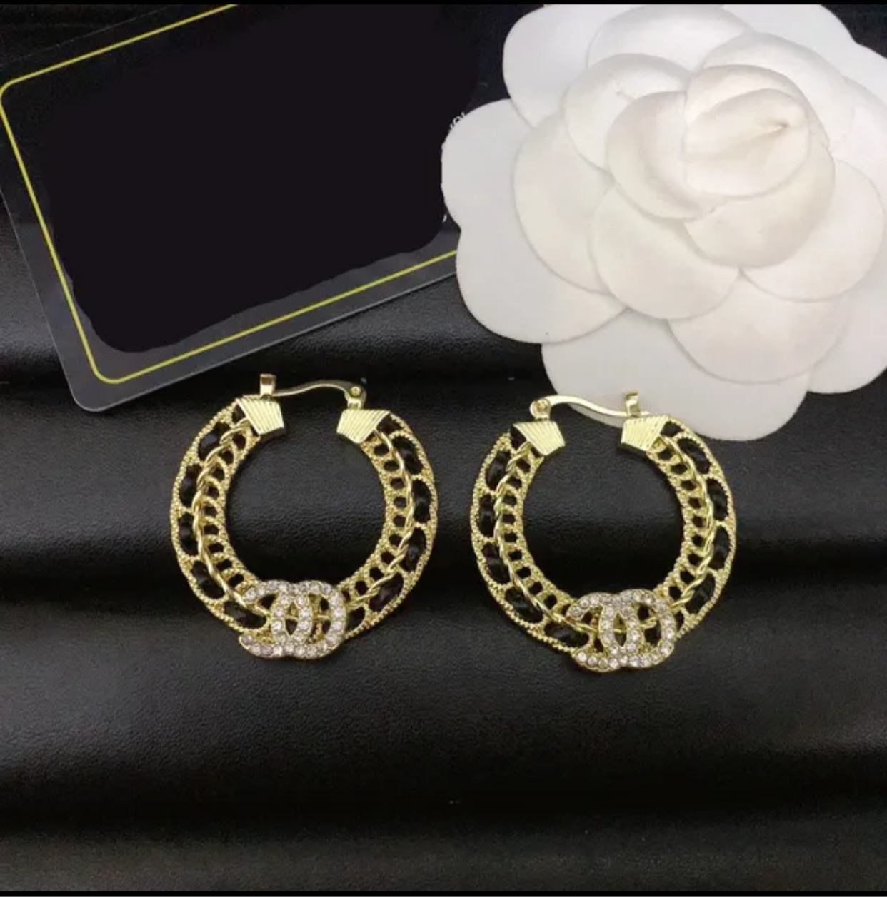 Brand Letter Hoops Diamond Earrings