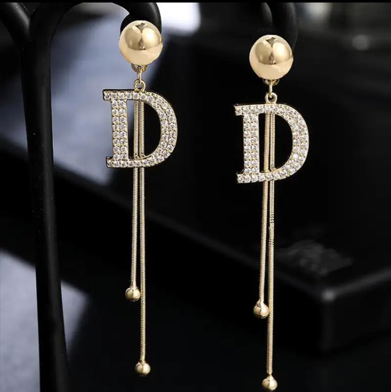 Full D Letter Long Earrings