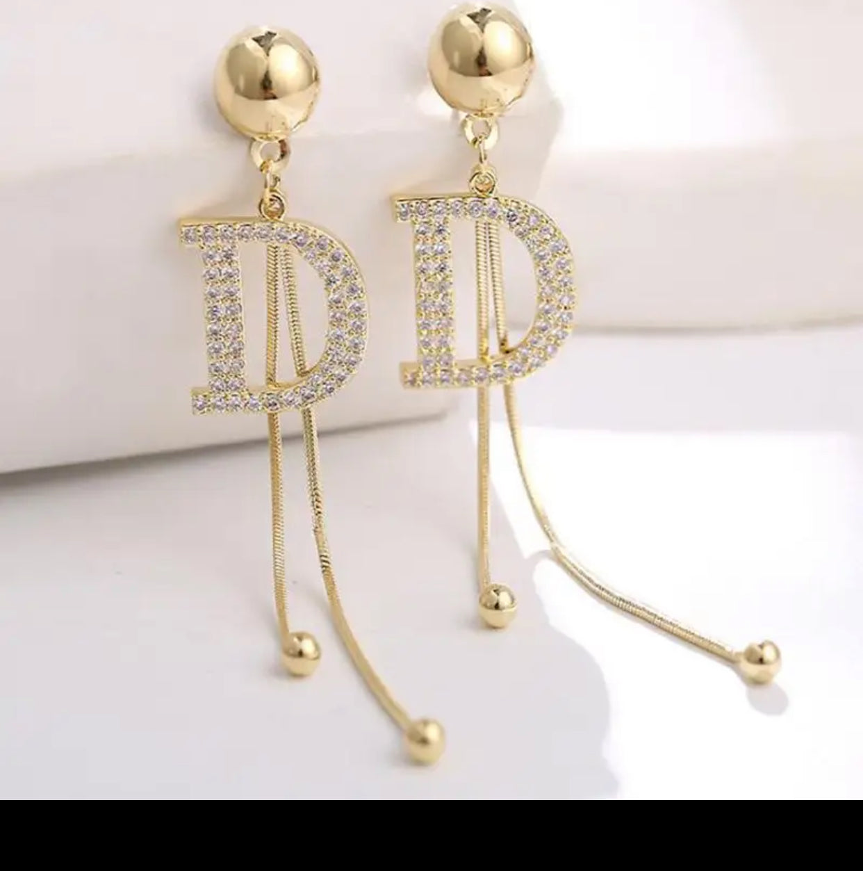 Full D Letter Long Earrings