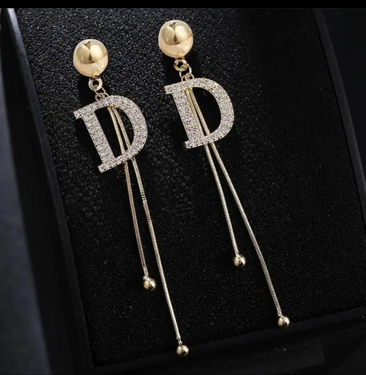 Full D Letter Long Earrings