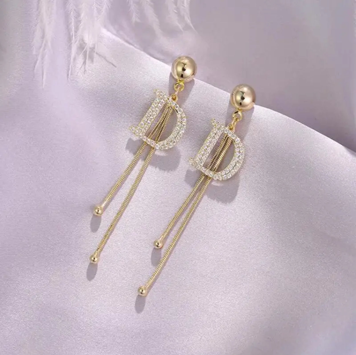 Full D Letter Long Earrings