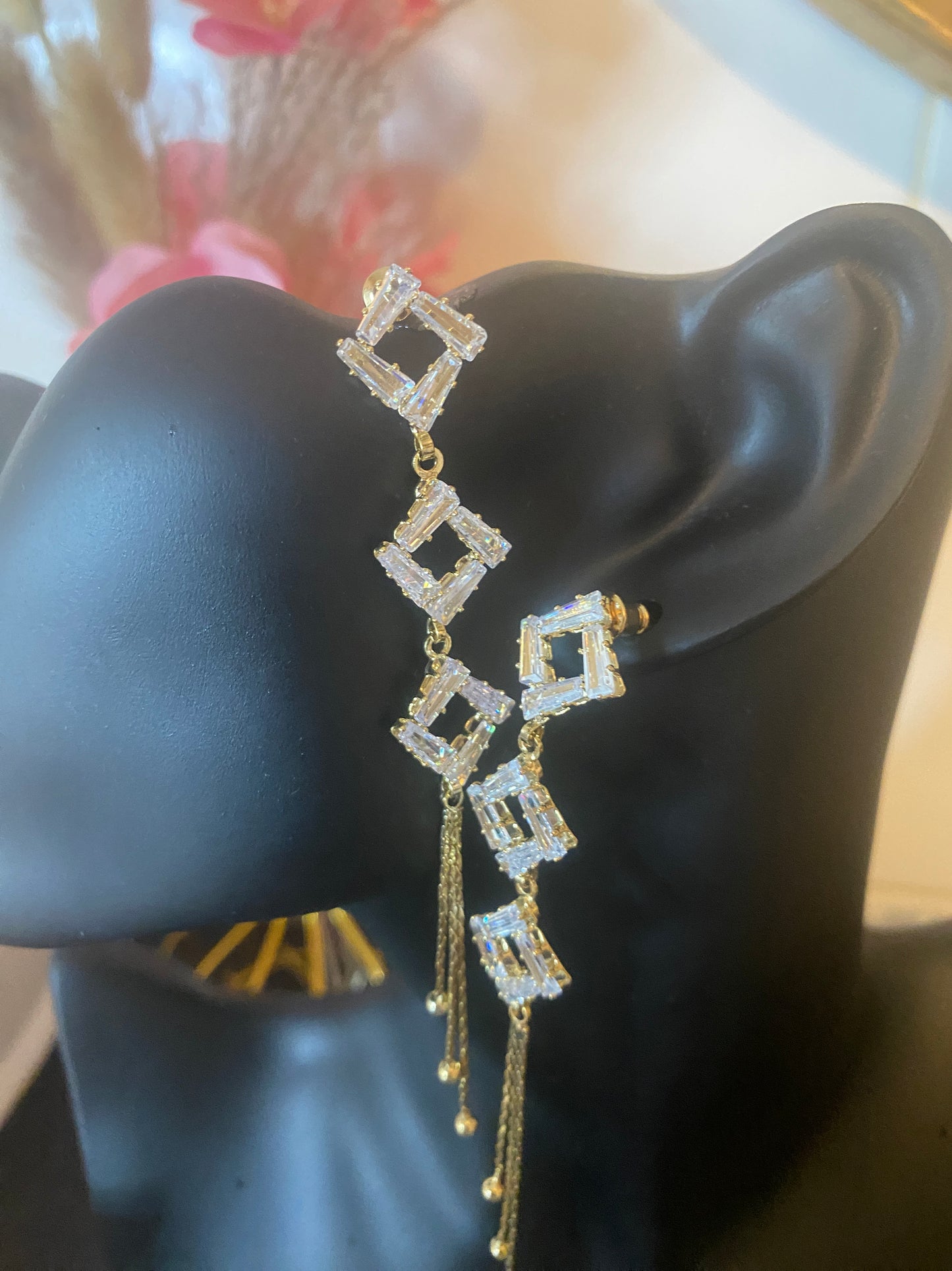 Long chain crystal Earrings