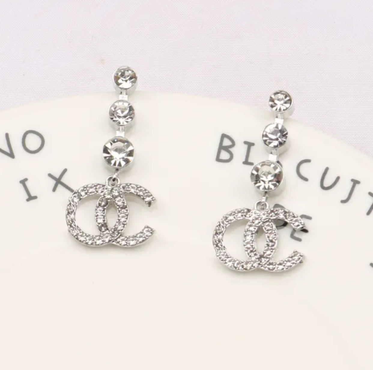 Designer Brand CC Drop Top Earrings