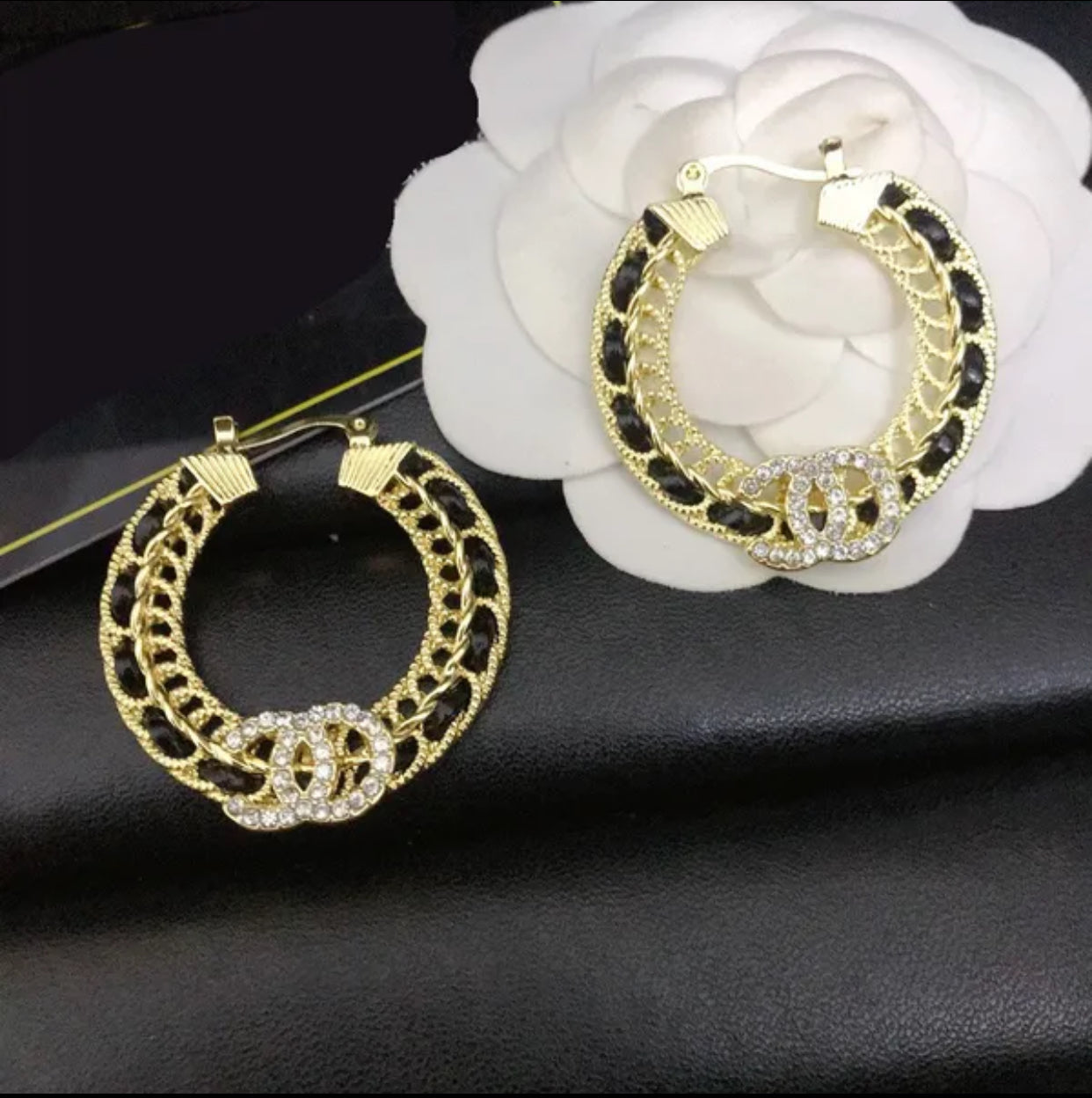 Brand Letter Hoops Diamond Earrings