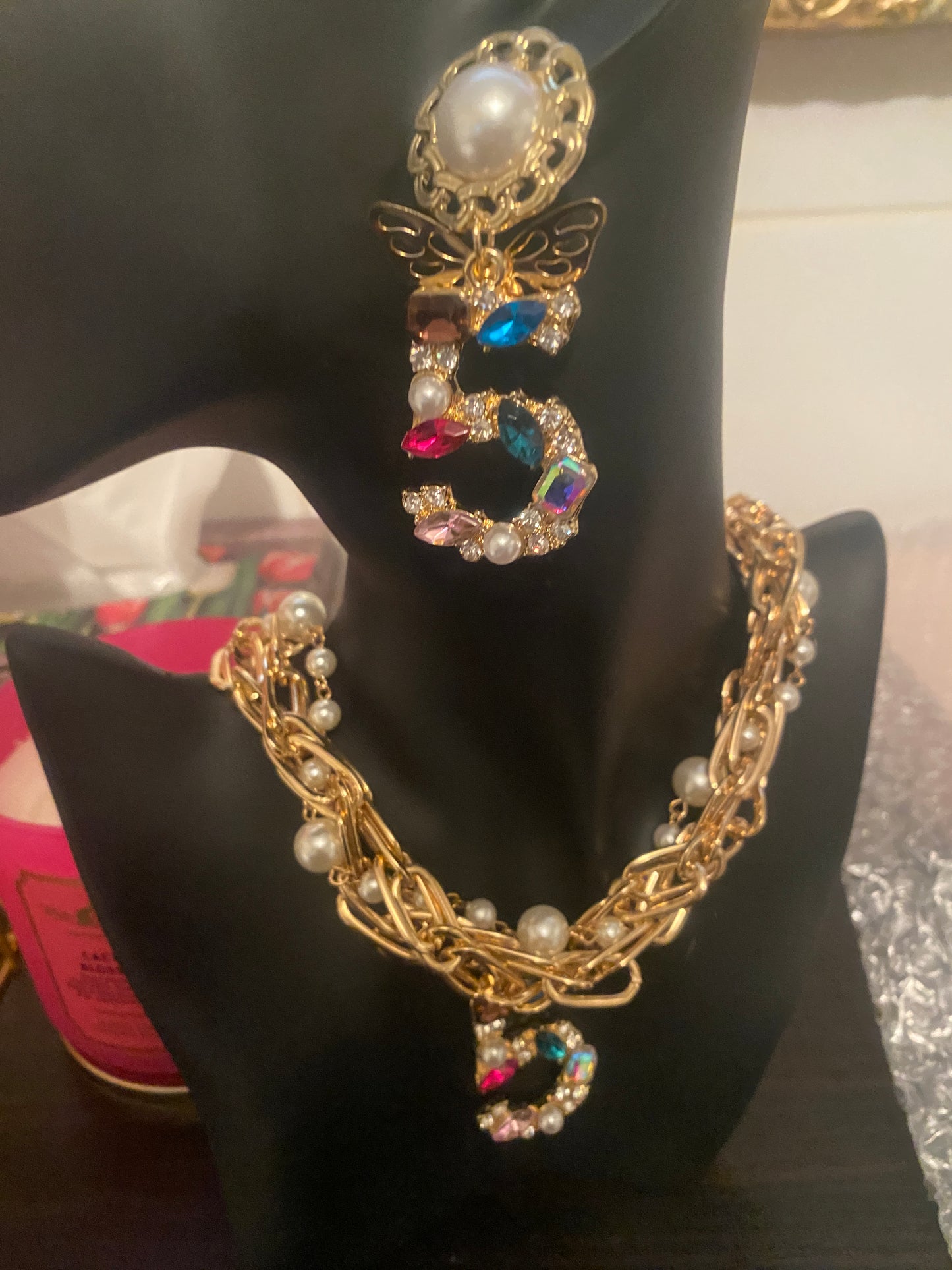 Pearl Necklace Butterfly Earrings Sets