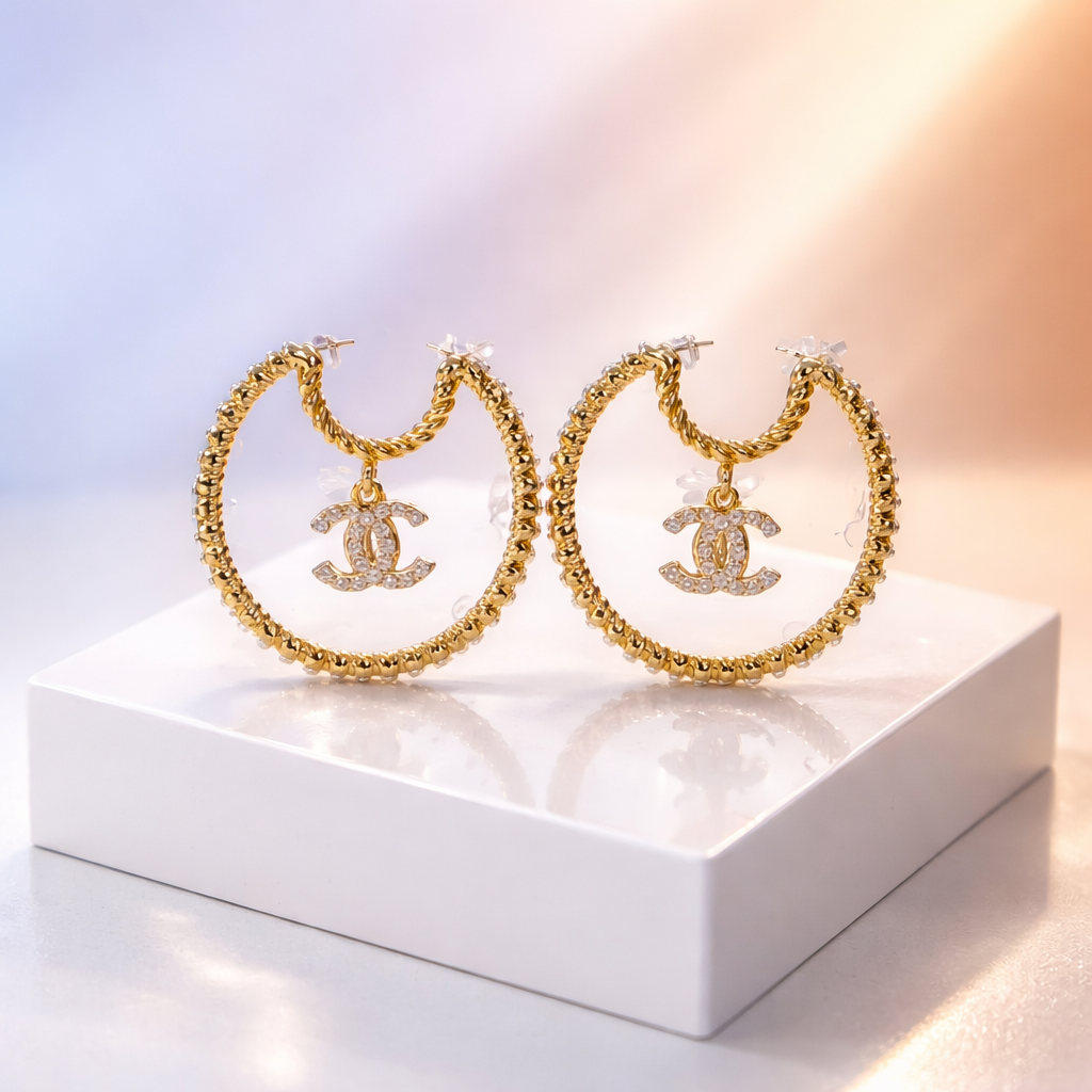 Designer Brand Hoops Earrings