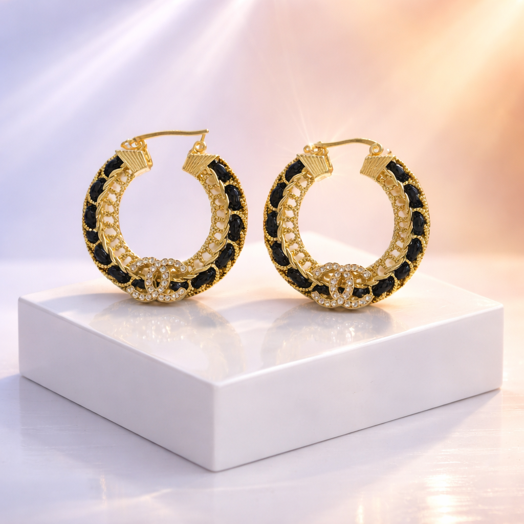 Brand Letter Hoops Diamond Earrings